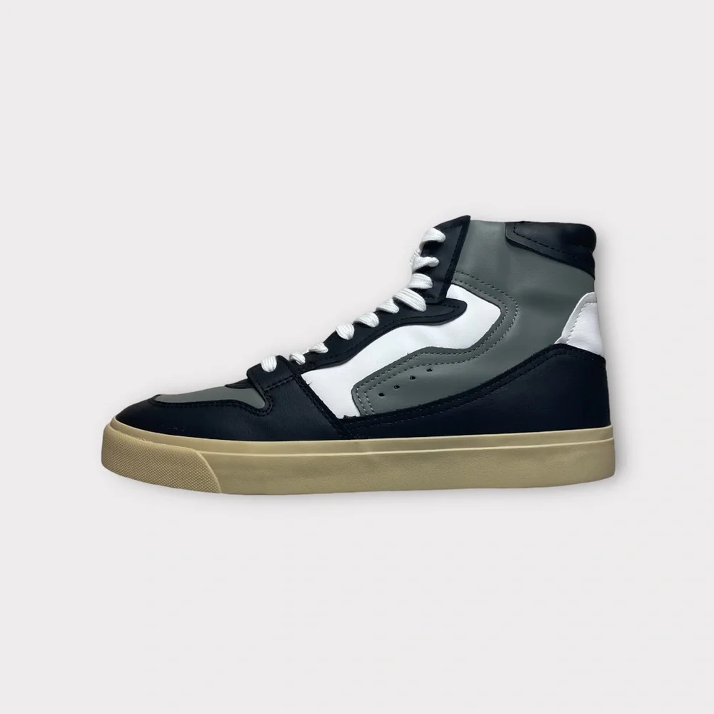 Zara Black Gray & White Hi-Top Taupe Sole Sneakers